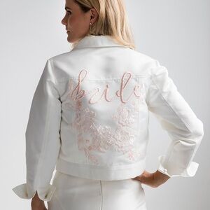 Bridal cropped blazer with pink embroidery